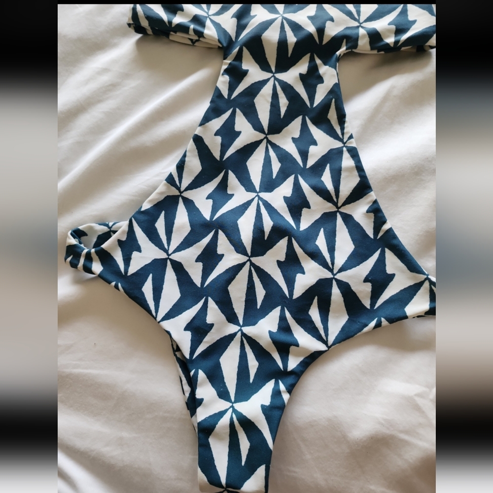 Mikoh Blue and White Cutout One-Piece Swimsuit - Picture 3 of 6